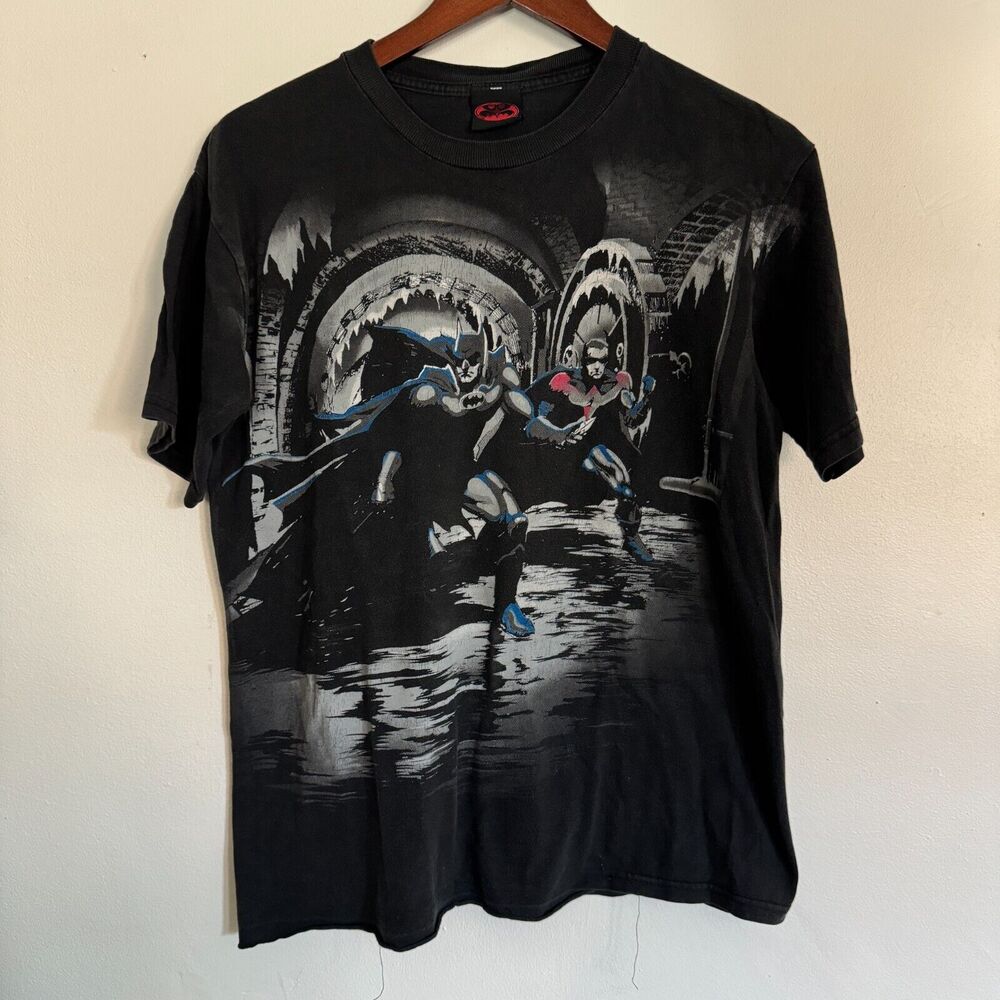 Vintage 1997 Batman Robin Movie AOP Large Cave Comic Mr Freeze T-Shirt Promo